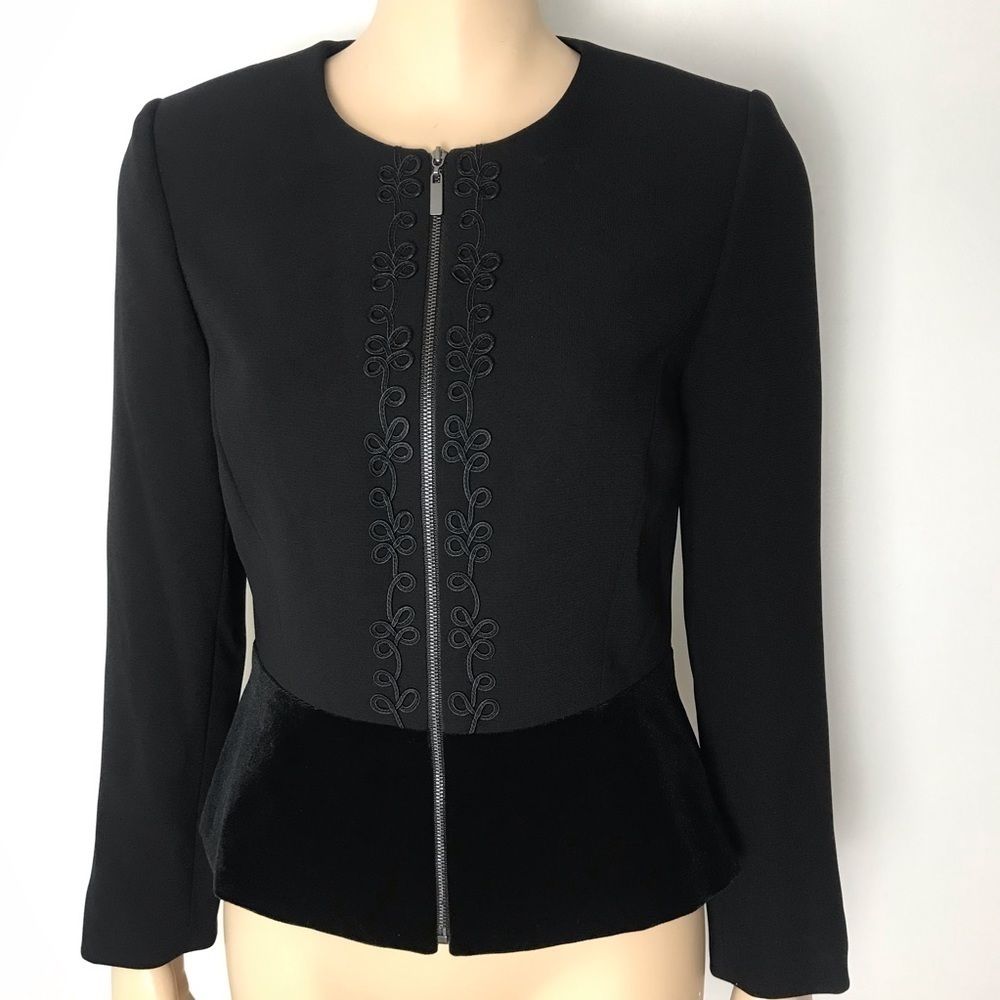 Tahari Arthur S. Levine velvet embroidered peplum - Picture 1 of 6
